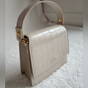 JW PEI Elegant Cream Croc-Embossed Handbag
